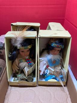 new boot and shoe brushes, hats, and native American dolls