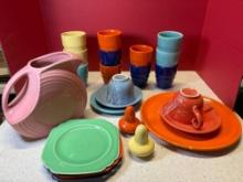 vintage fiesta and other Colorful pottery wear tumblers etc.