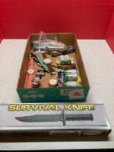 New survival knife pocket knives watches, and batteries