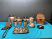 Aluminum canister set, muffin pan, copper box and masher