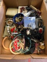 3 boxes of vintage jewelry, pens, glasses watches