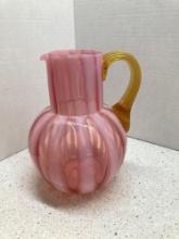 Rare phoenix art glass cranberry opalescent striped pitcher