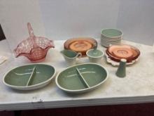 pink US and depression glass Harkerware Pieces