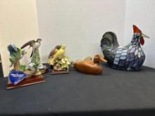 stained glass rooster lamp porcelain birds wood duck
