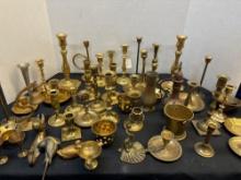 large quantity of brass items mostly candlesticks