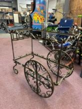 vintage ornate scrolled wrought iron outdoor tea cart