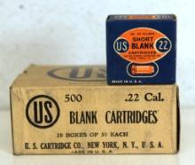 Full Vintage Brick Box of 500 U.S. Cartridge Co. .22 Cal. Blank Cartridges - 10 Boxes of 50...