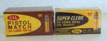 2 Different Full Vintage Boxes C-I-L .22 LR Cartridges Ammunition - 1 Box Pistol Match, 1 Box