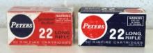 2 Different Full Vintage Boxes Peters .22 LR Cartridges Ammunition - 1 Box High Velocity, 1 Box