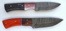 2 Damascus Steel Fixed Blade Knives with Leather Sheaths, 1 8 1/4" Overall, 1 8" Overall - Hand made