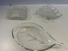 2 Christmas Clear Glass Candy Dishes / Clear Glass Leaf Candy Dish
