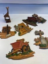 Vintage Sexton Metal Wall Art Painted 1976 Americana Wagon Axe Wall Hanging Plaques