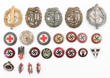 WWII GERMAN PINS, DRL, & SA SPORTS BADGES