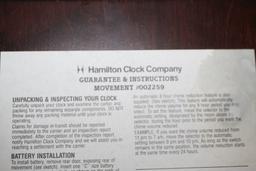 Hamilton Clock, Battery Operated, Wood, Glass, 15" x 11 1/2" x 6 1/2"