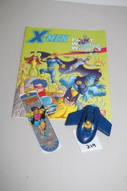 X-Men Jubilee Book Mark, Wolverine Toy-Plastic-1996 Marvel-3 1/4", X-Men Paint With Water