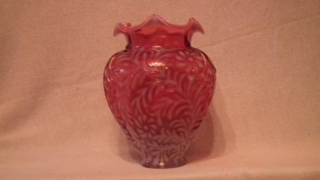 Cranberry opalescent vase