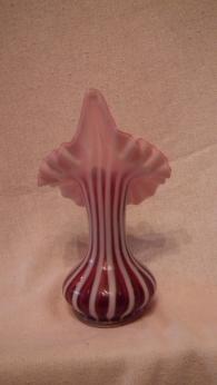 Cranberry opalescent tulip vase