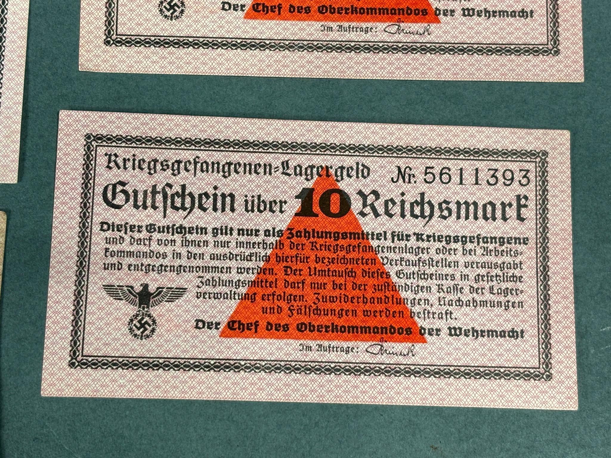 WWII NAZI GERMAN POW 10 REICHSMARK CURRENCY LOT