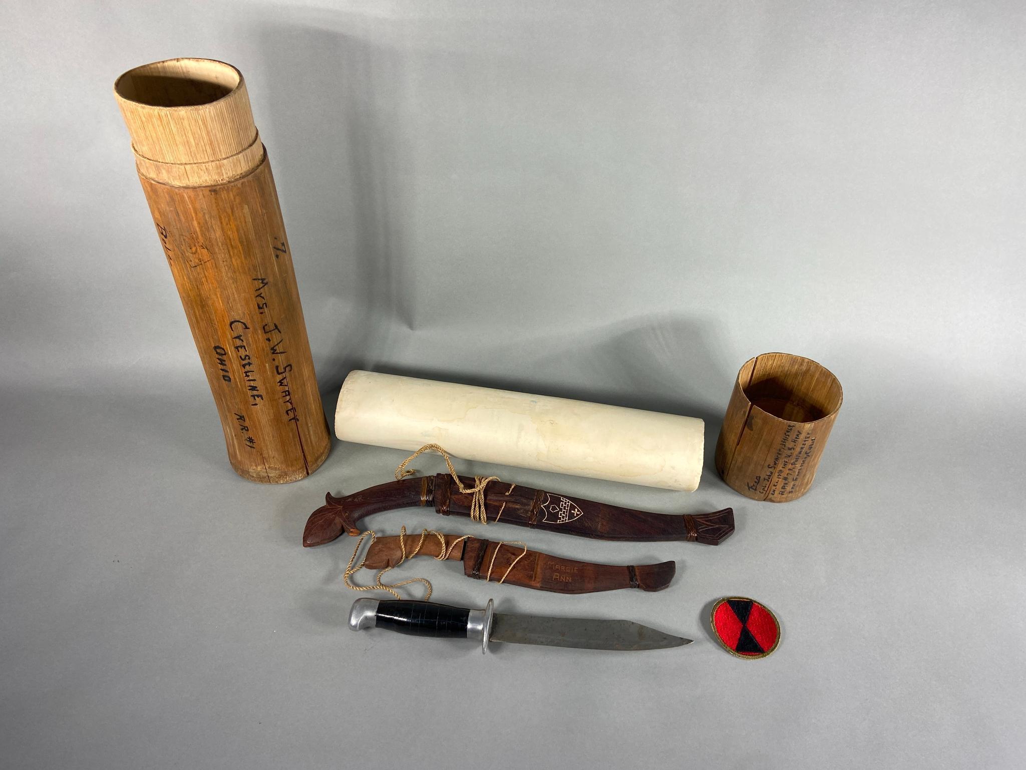 WWII GI SOUVENIRS MAILED HOME IN BAMBOO CONTAINER