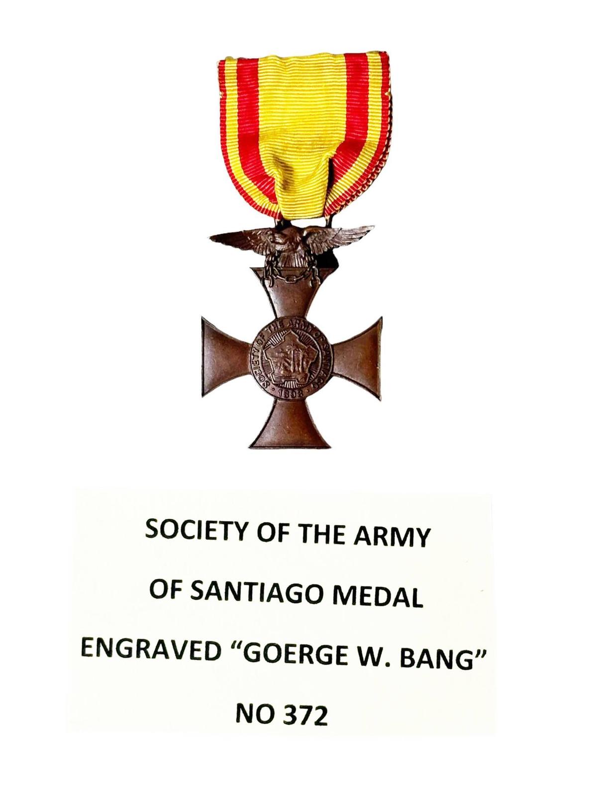 SOCIETY OF ARMY OF SANTIAGO MEDAL No. & ENGRAVED