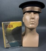 WWII ROYAL CANADIAN NAVY RATINGS CAP HCMS HAIDA & 1ST EDITION BOOK "HAIDA" PUBLISHED 1946