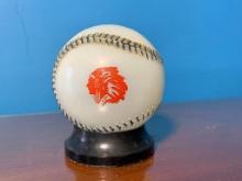 1950s Milk Glass Cleveland Indians Mobil Gas Pegasus Baseball Bank