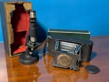 German Made Bionic Camera & Antique Wollensak Microscope