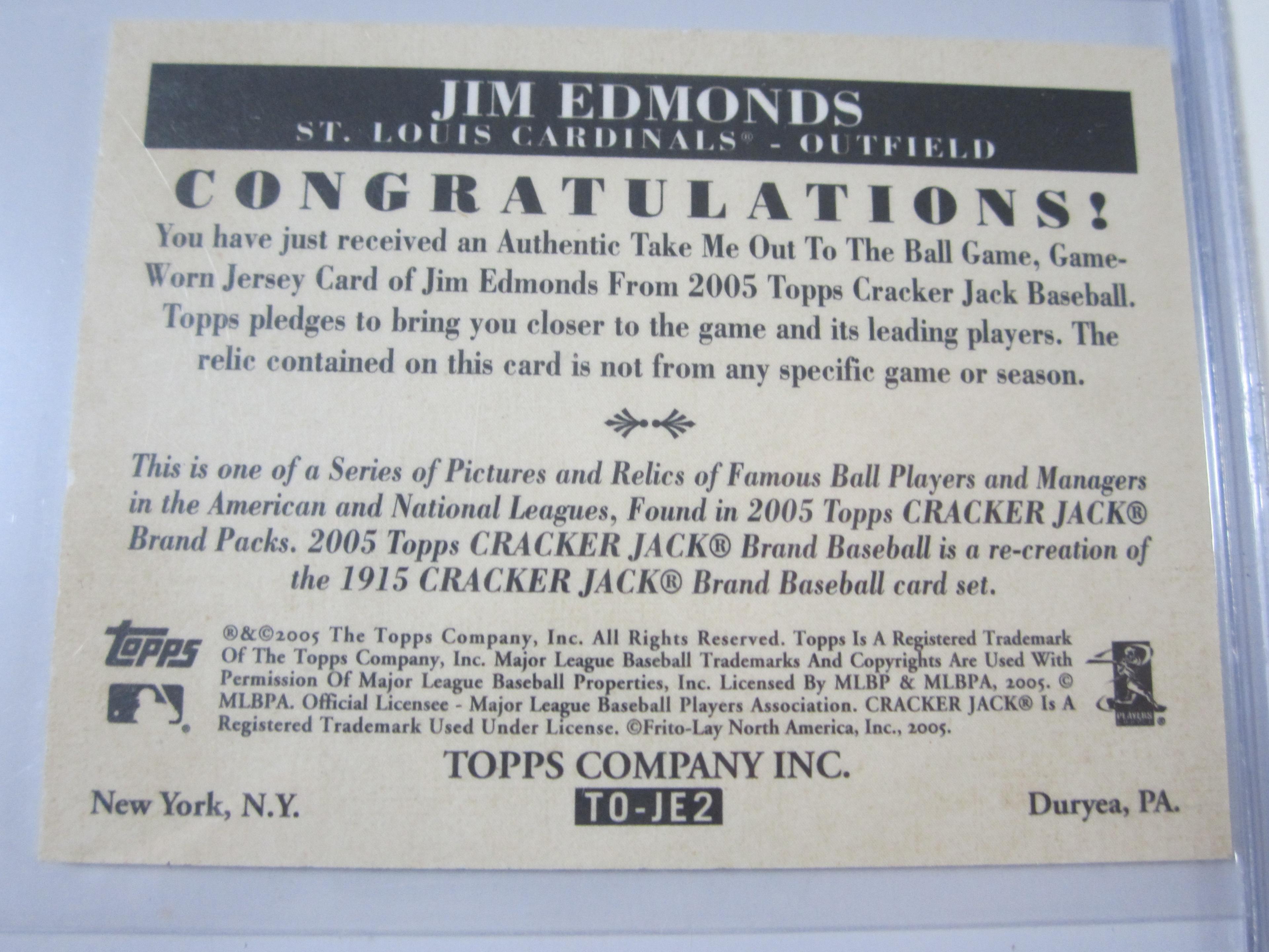 Jim Edmonds St Louis Cardinals Game Used Worn Jersey Card SP