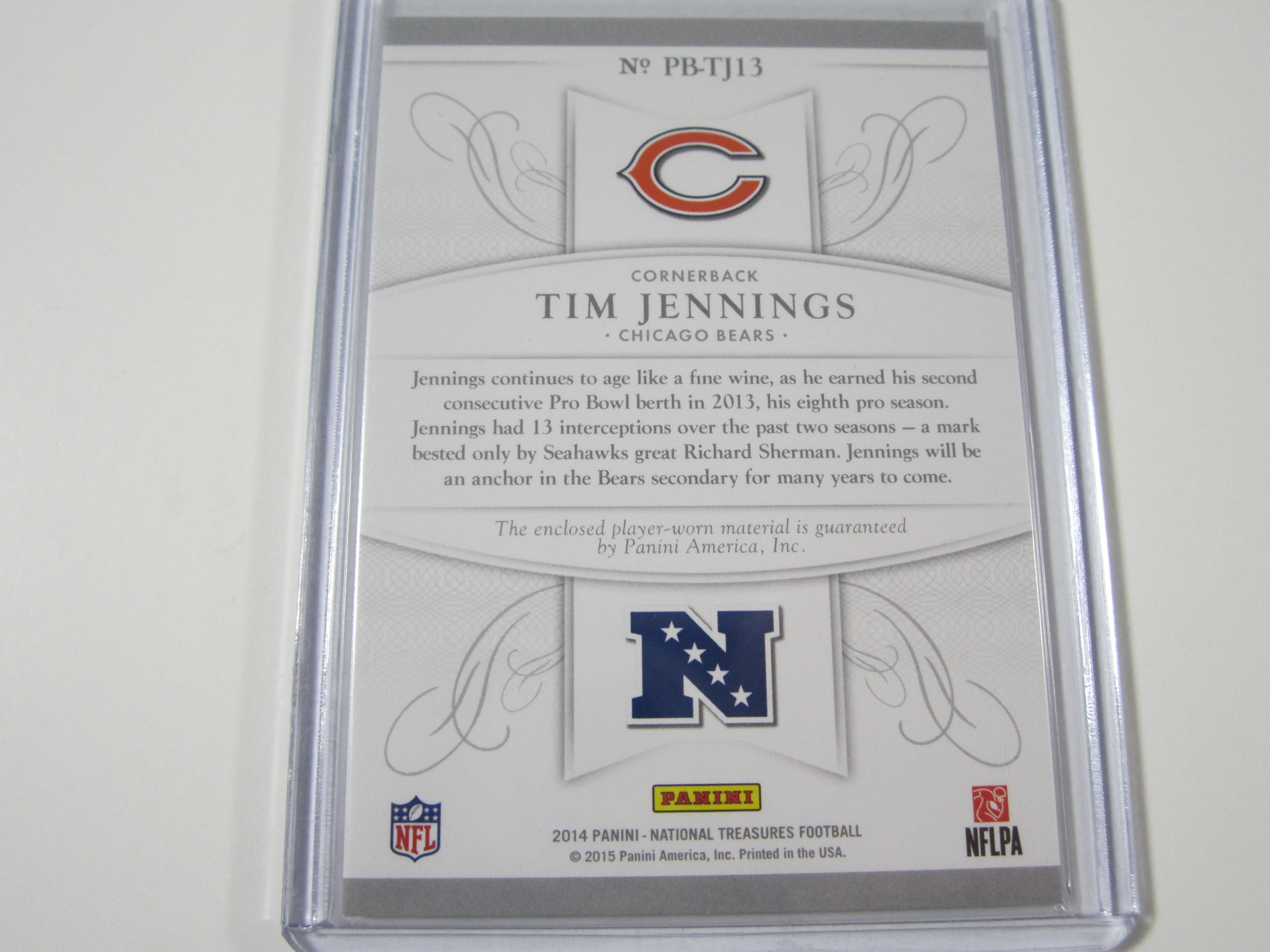 Tim Jennings Chicago Bears Game Used Worn Jersey Card SP