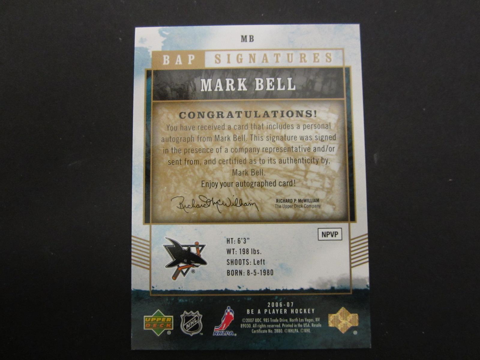 2007 UPPERDECK HOCKEY MARK BELL SIGNED AUTOGRAPHED CARD