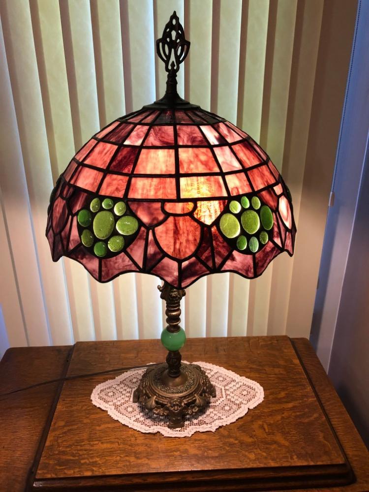 Leaded-Glass Shade Lamp, 29"T