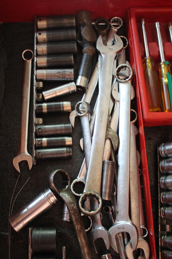 Contents Of Drawer Including Nut Drivers, Snap-On Wrenches, Snap-On Sockets, Snap-On Ratchet
