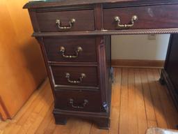 Mahogany knee hole desk with antique chair