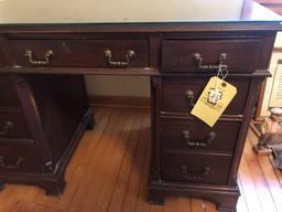 Mahogany knee hole desk with antique chair