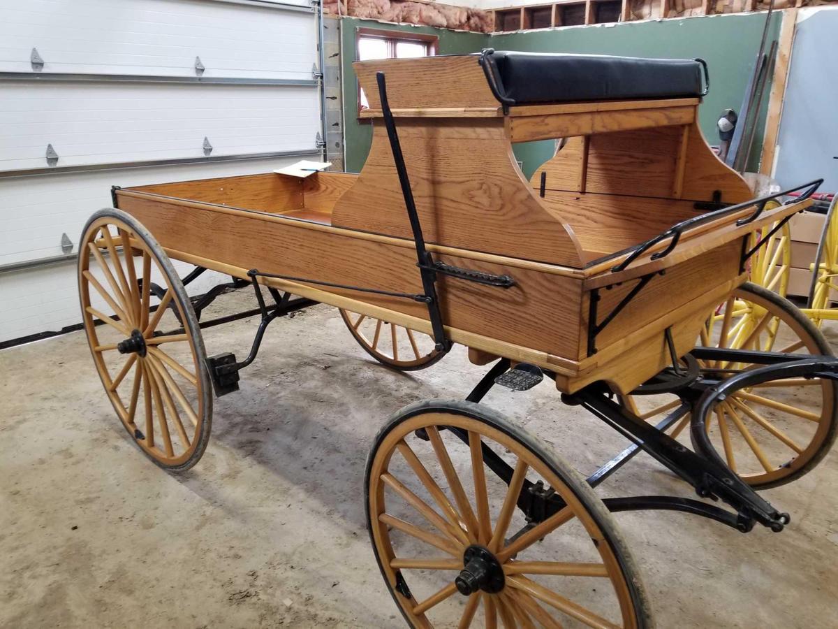 Oak buckboard wagon, draft size, with hitch, 5.5ft x 10 ft