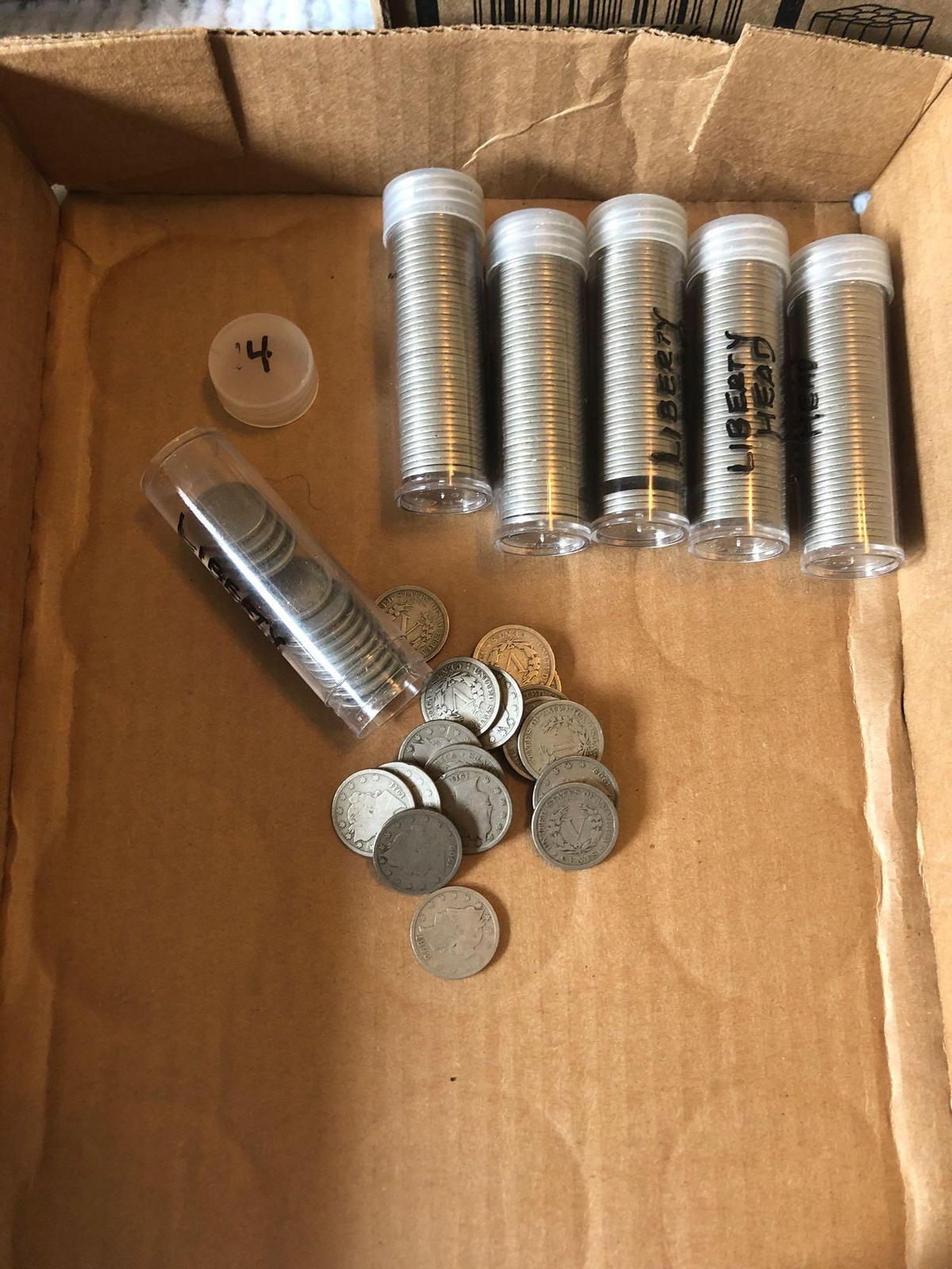 6 Partial tubes of Liberty head V Nickels.