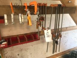 Bar clamps, C clamps, Spring clamps.