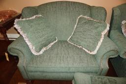 (2) Sherrill Furniture loveseats w/ ottoman & pillows