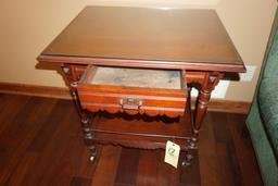 Empire style glass top lamp table w/ drawer