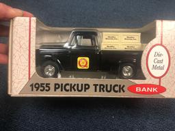 1955 Ertl pickup truck bank, in box and 1946 Chevy pickup diecast
