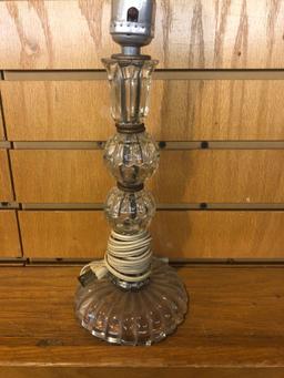 Glass lamp, candle holders, Avon perfume containers, etc.