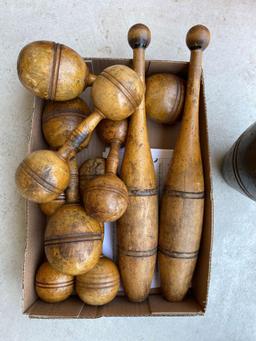 Early wood carnival pins, weights