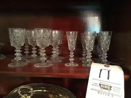 Pattern glass stemware and silver-plated dish