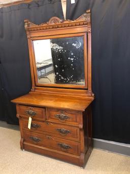 Victorian Oak Two-Over-Two Chest with Mirror