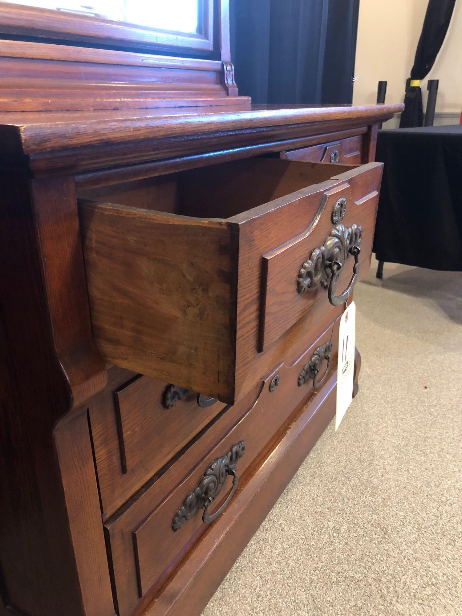 Victorian Oak Two-Over-Two Chest with Mirror