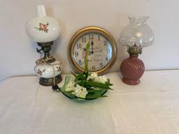 Lamps, "Believe" B. O. clock, green bowl w/ bird.