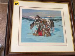 Pencil signed K. M. Frecura #314/350 Indian print, 31 x 28 frame size.