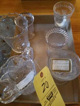 Early pattern glass pitcher and tumblers, spooners