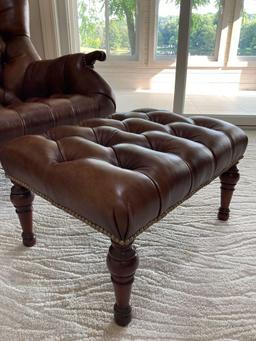 Stickley Leather Tuffed Chair and Ottoman Gustav Reproduction