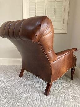 Stickley Leather Tuffed Chair and Ottoman Gustav Reproduction